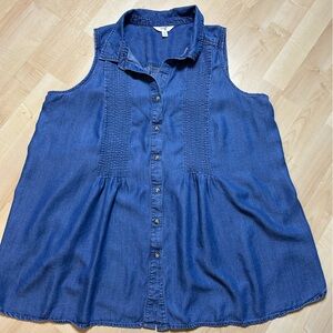 Terra & Sky Chambray Sleeveless Top 0X